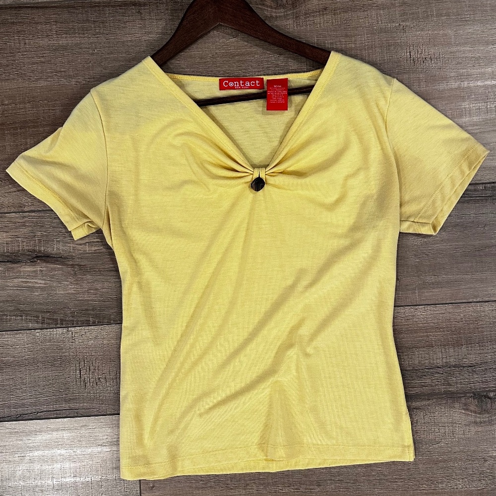 Contact New York Yellow V Neck Top with button, Size Medium